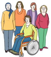 Frauen. Bild: ​© Lebenshilfe für Menschen mit geistiger Behinderung Bremen e.V., Illustrator Stefan Albers, Atelier Fleetinsel, 2013 