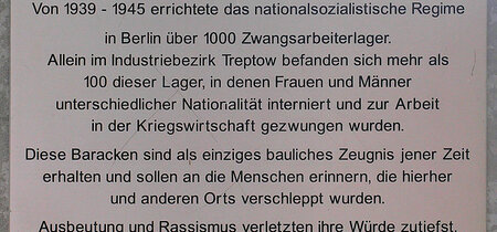 Gedenktafel Arbeitslager Treptow. 