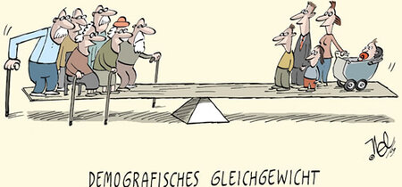Demografisches Gleichgewicht. Karikatur von Nel