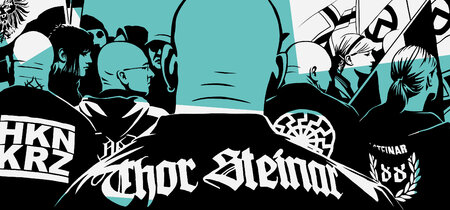 Ein Mann mit Thor Steinar-Kleidung