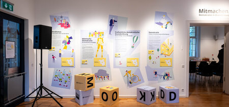 Einblick in die Ausstellung "Mitmachen. Demokratie in Brandenburg"