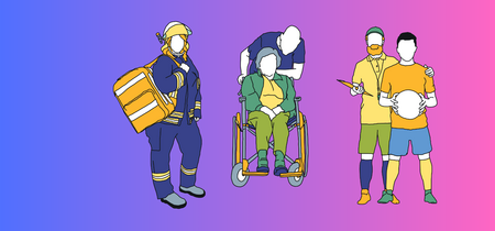 Zivilgesellschaft: Illustration mit Feuerwehrmann, Helferin und Sportler