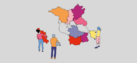 Illustration zur Bundestagswahl: Ein Puzzle mit den 10 Wahlkreisen in Brandenburg