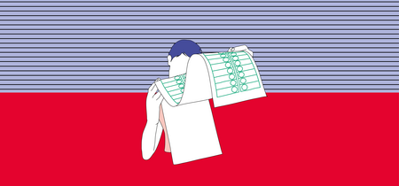 Illustration einer Person mit einem Wahlzettel