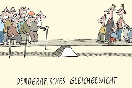 Demografisches Gleichgewicht. Karikatur von Nel