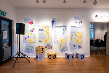 Einblick in die Ausstellung "Mitmachen. Demokratie in Brandenburg"
