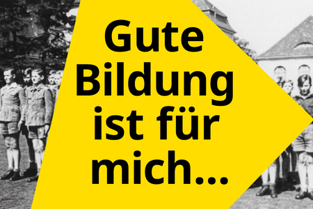Aufschrift: "Gute Bildung ist für mich?" auf Abbildung: Schüler der Napola Potsdam, ca. 1940︀
