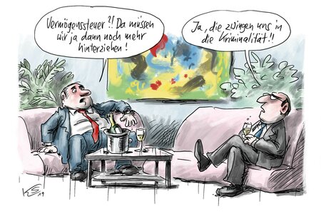 Karikatur von Klaus Stuttman über Steuergerechtigkeit