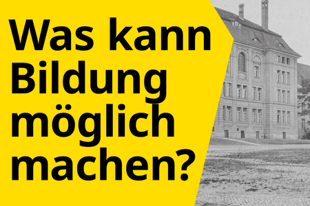 Aufschrift "Was kann Bildung möglich machen?" auf der Abbildung: Offiziers-Speiseanstalt und späteres Wohnhaus des Napola-Leiters, ca. 1915