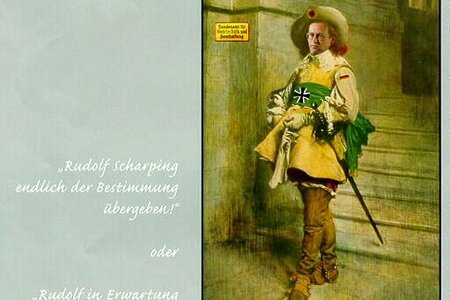 "Rudolf Scharping endlich der Bestimmung übergeben!" oder "Rudolf in Erwartung d