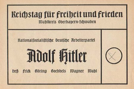 Stimmzettel aus dem Dritten Reich zur Reichstagswahl 1936 