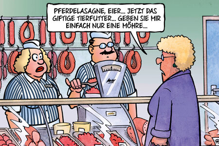Die Karikatur von Harm Bengen ist in der aktuellen Ausstellung der Landeszentrale "Es ist angerichtet!" zu sehen.