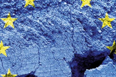 Blauer Hintergrund mit Rissen und gelben Sternen als Symbol für die EU