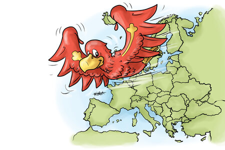 Brandenburgischer Adler fliegt über Europa