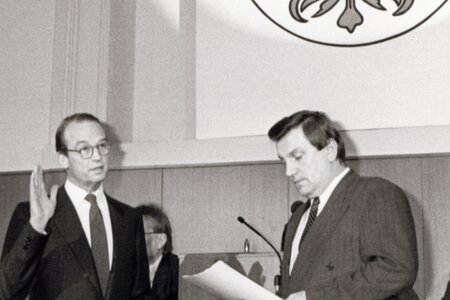 Vereidigung des Ministers für Justiz Hans-Otto Bräutigam 1990. Foto: LISUM