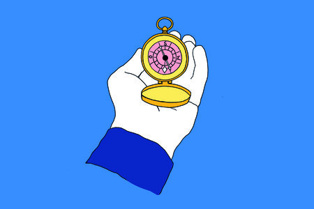 Illustration zur Wahl: Eine Hand hält einen Kompass 
