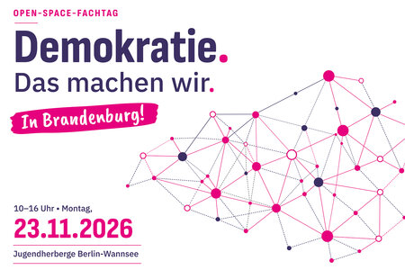 Ein Netzwerk mit verschiedenfarbigen Knotenpunkten neben den Veranstaltungsinformationen.