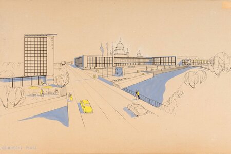 Ansicht Karl-Liebknecht-Platz, 2. Preis beim Wettbewerb 1960, Sepp Weber u.a., 1960