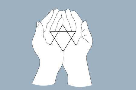 Illustration zum Thema Antisemitismus: Zwei Hände halten einen Davidstern