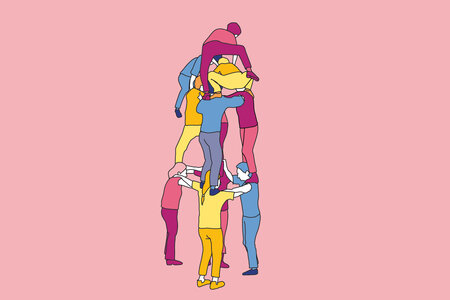 Illustration zum Thema Fraktion. Mehrere Menschen unter einem Hut.