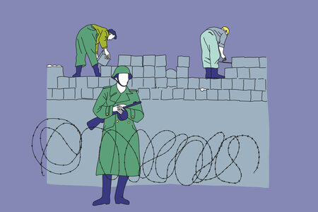 Illustration zum Mauerbau mit einem Grenzposten