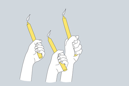 Illustration für den Begriff Friedliche Revolution: 3 Hände halten Kerzen