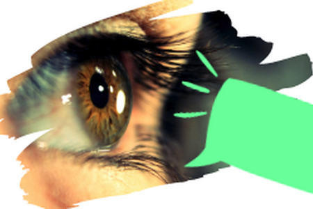 Foto von Auge in Großaufnahme und Sprechblase