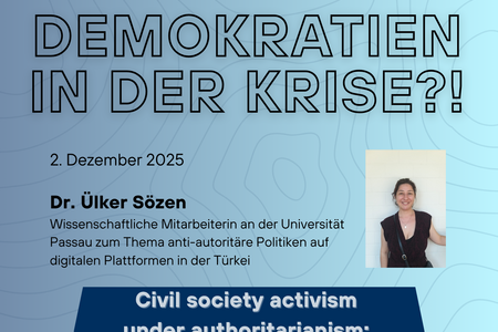 Zu sehen ist ein Foto von Dr. Sözen auf blauem Hintergrund mit verschiedenen Informationen zur Veranstaltung