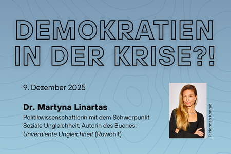 Zu sehen ist ein Foto von Dr. Linartas auf blauem Hintergrund mit den Informationen zur Veranstaltung