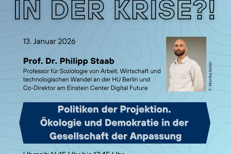 Veranstaltungsposter mit hellblauem Hintergrund, einem Foto von Prof. Staab und einigen Informationen zur Veranstaltung 