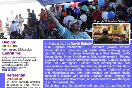 Flyer zur Veranstaltung "El Salvador - Auf dem Weg in eine Diktatur?" am 27.10.2021