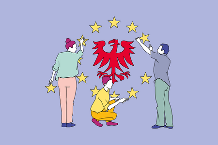 Illustration zur Europawahl in Brandenburg. Der Brandenburg-Adler im Sternenkreis der Europaflagge