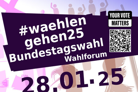 Das Bild zeigt ein Plakat der Veranstaltung #waehlengehen25 am 28.01.25 im Parkclub Fürstenwalde. Dieser öffnet um 17 Uhr, beginn der Veranstaltung ist 18 Uhr. Das Bild ist mit dem Livestream der Veranstaltung verlinkt.