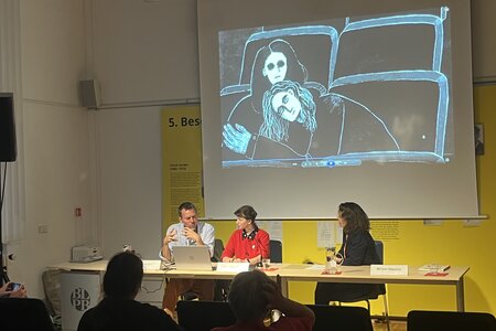 Lilya Matveeva und der Leiter der Erfurter Gedenk und Bildungsstätte Andreasstraße Jochen Voit stellen uns ihren Comic vor. Moderation: Mirjam Deponte