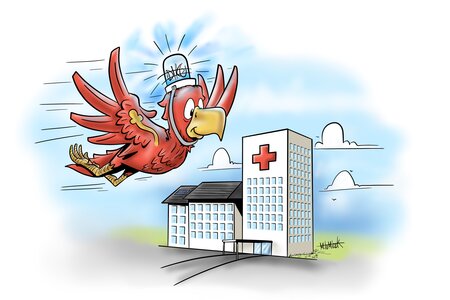 Der Brandenburg-Adler über einem Krankenhaus