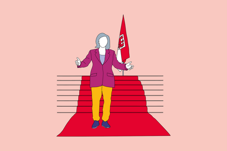 Illustration der Landtagspräsidentin vor dem Brandenburger Wappen