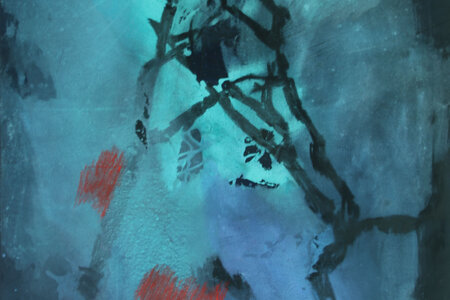 Liz Mields-Kratochwil, Unsichtbarer Kreuzweg, Acryl, Kreide, Kohle auf Leinwand, 150 x 100 cm, 2022 Liz Mields-Kratochwil, Unsichtbarer Kreuzweg, Acryl, Kreide, Kohle auf Leinwand, 150 x 100 cm, 2022
