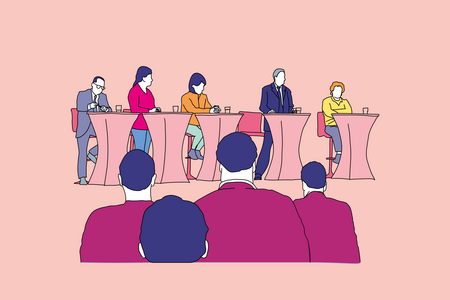 Illustration zum passiven Wahlrecht. Kandidaten stehen auf der Bühne