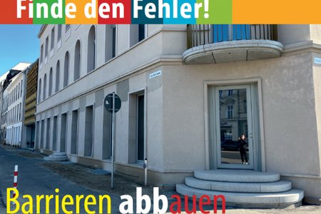 Aktionskarte des Allgemeinen Behindertenverbandes für April 2026: Finde den Fehler - Barrieren abbauen