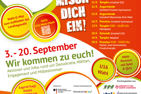 Screenshot vom Plakat der Demokratie-Tour 2024 mit dem Wahl-O-Mat zum Aufkleben in der Uckermark