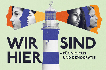 Einladung mit der Aufschrift "Wir sind hier"