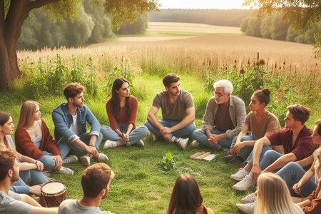Jugendliche sitzen in ihrer Arbeitsgruppe und und setzen sich mit Themen auseiander