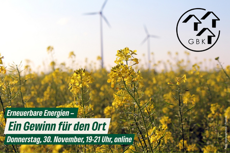 Blumenwiese mit Windkraftanlagen