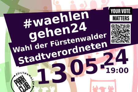 Das Bild zeigt das Datum (13.05.24) und die Uhrzeit (19 Uhr) sowie die Förderer der Veranstaltung.