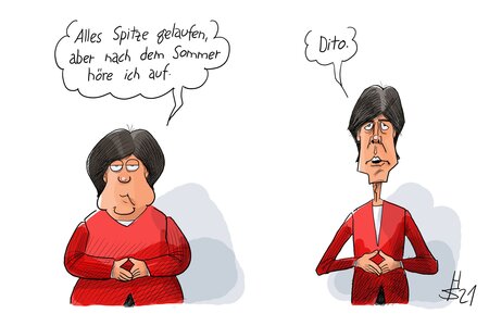 Ende einer Doppel-Ära: Überraschend kündigt Bundestrainer Löw an, nach der Fußball-Europameisterschaft im Sommer zurückzutreten. Ende einer Doppel-Ära. Bundeskanzlerin Angela Merkel und Bundestrainer Löw