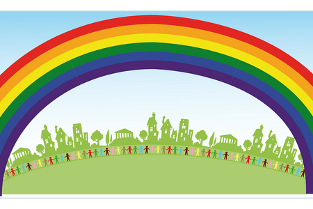 Menschen unter dem Regenbogen