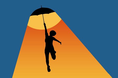 Resilienz: Illustration einer Frau unter einem Schirm, der sie beleuchtet und Kraft gibt