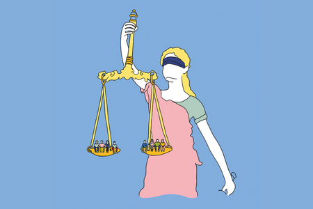 Illustration von Justizia mit einer Waage