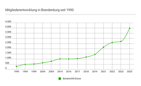 Mitgliederentwicklung der Grünen seit 1990