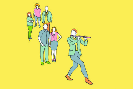 Illustration zum Thema Populismus (Die Rattenfänger von Hameln)